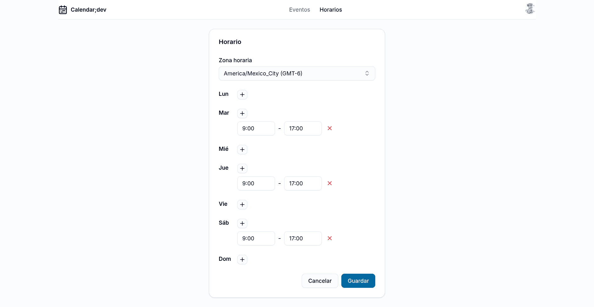 Calendar;dev - Schedule configuration UI