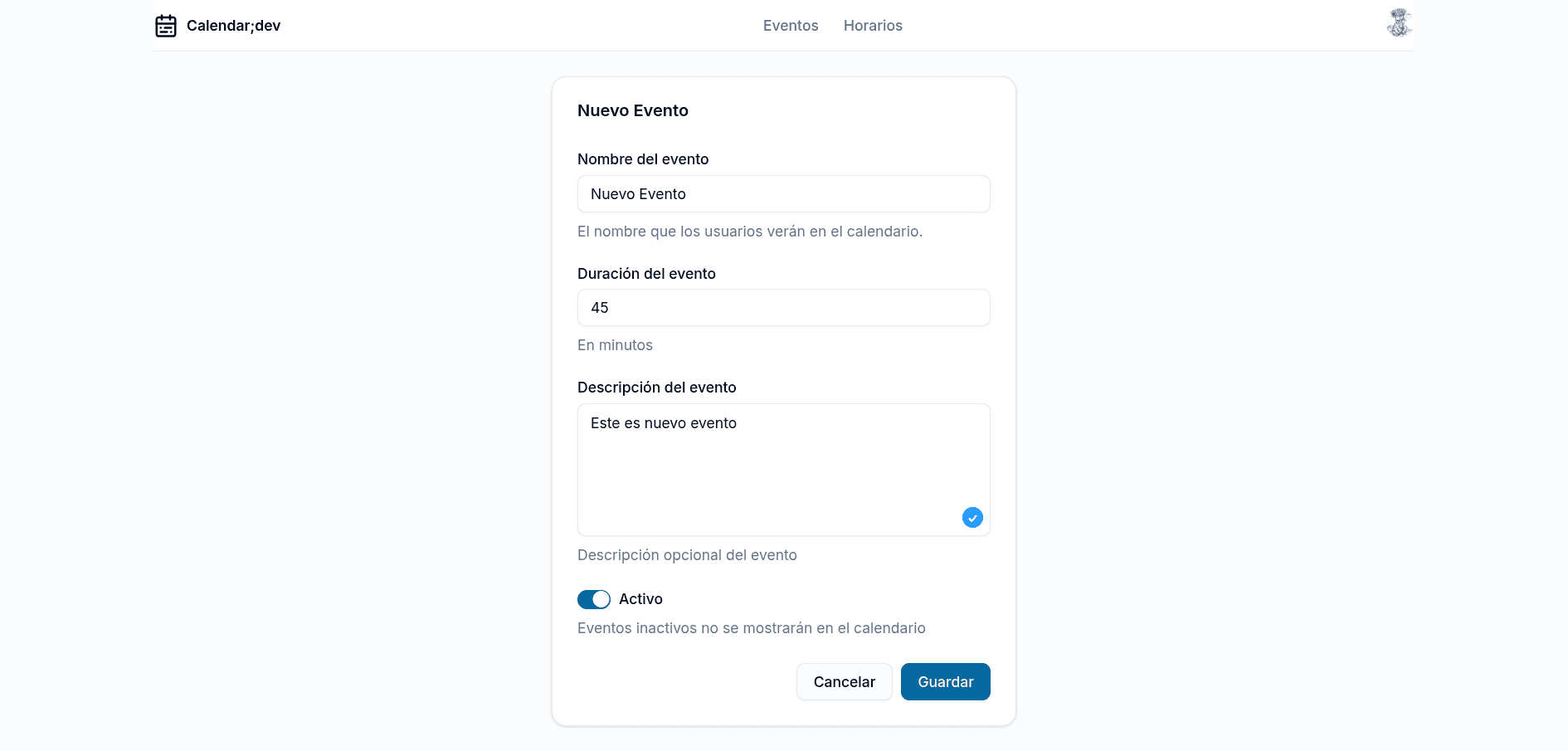 Calendar;dev - Create new event UI