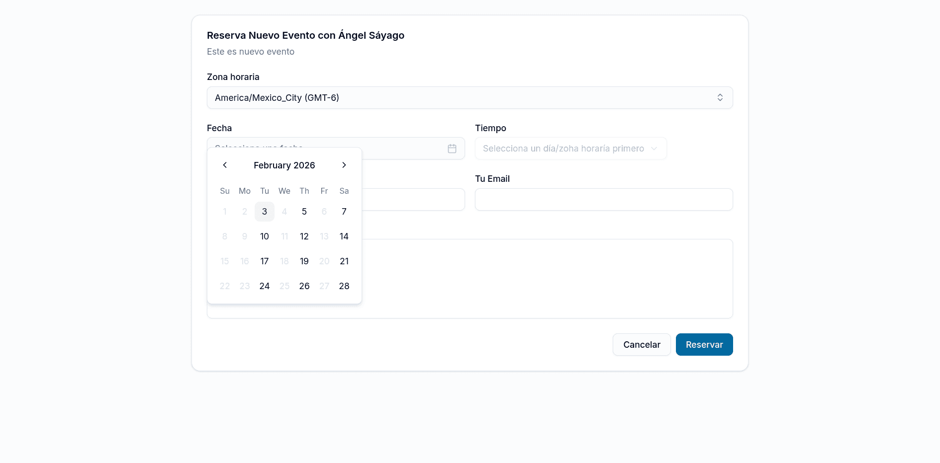 Calendar;dev - Booking/reservation UI