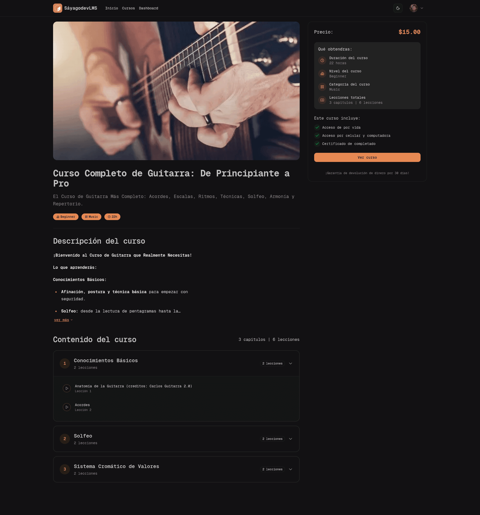 SáyagodevLMS - Course details UI